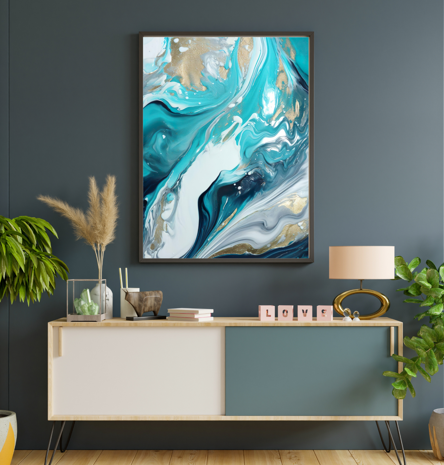 Waves Turquoise Modern Abstract Wall Art Poster
