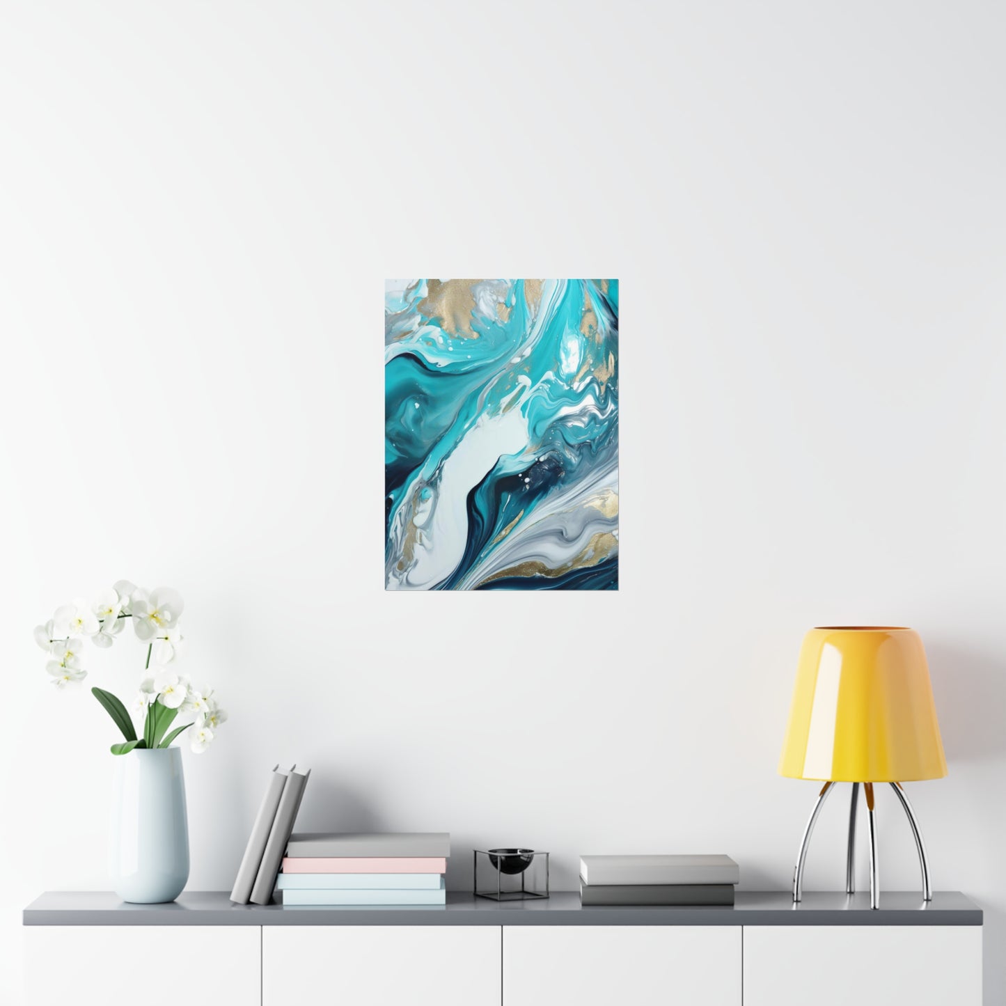 Waves Turquoise Modern Abstract Wall Art Poster