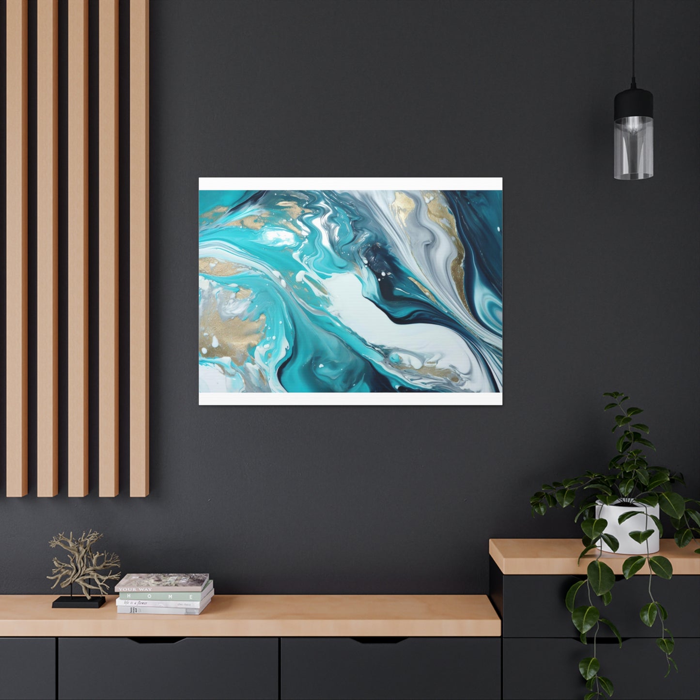 Beautiful Turquoise and Gold Abstract Acrylic Canvas Art