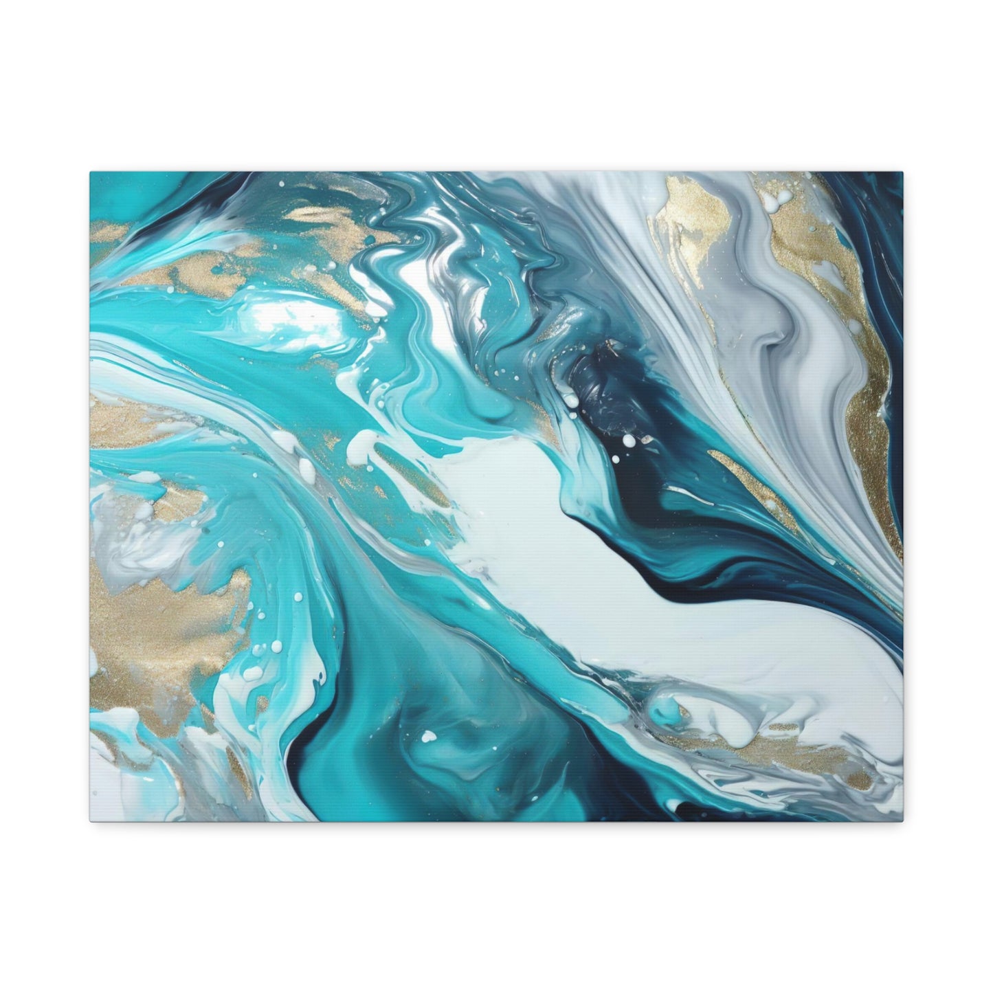 Beautiful Turquoise and Gold Abstract Acrylic Canvas Art