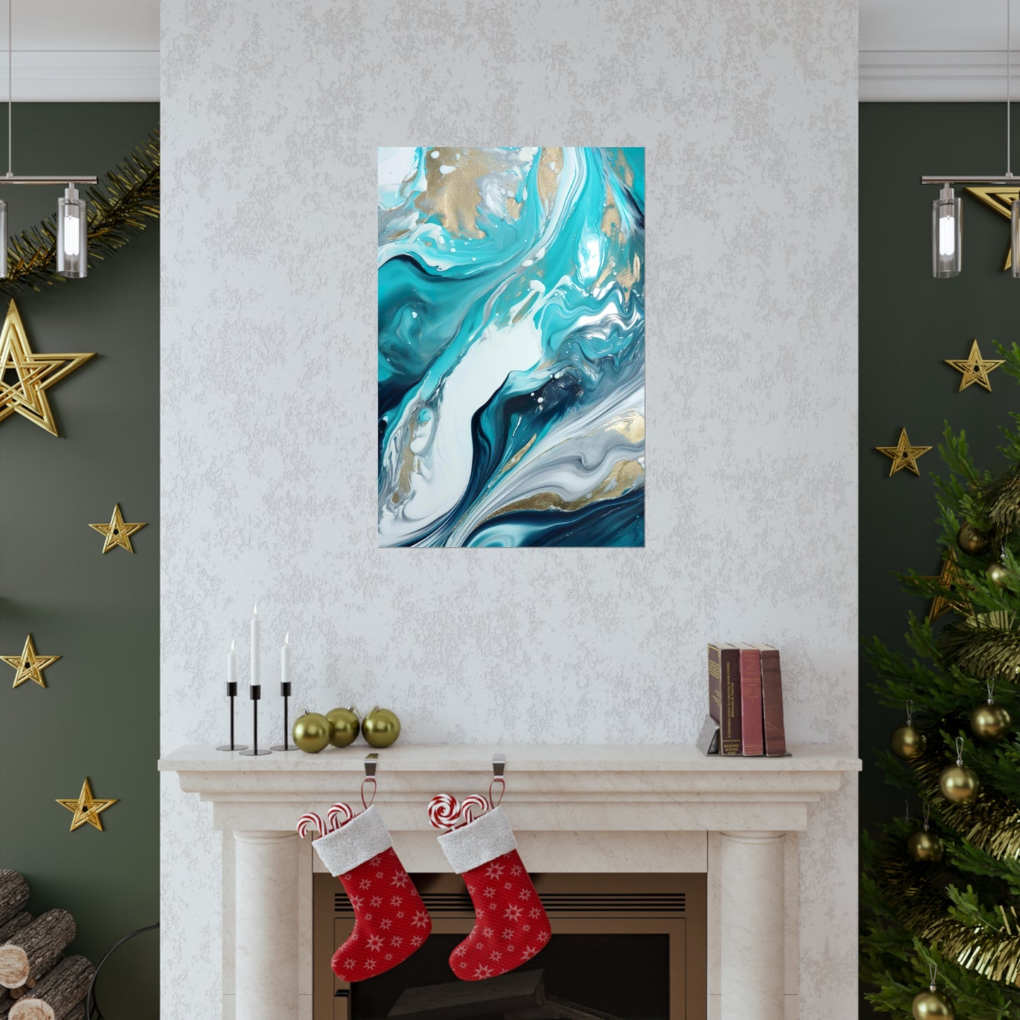 Waves Turquoise Modern Abstract Wall Art Poster