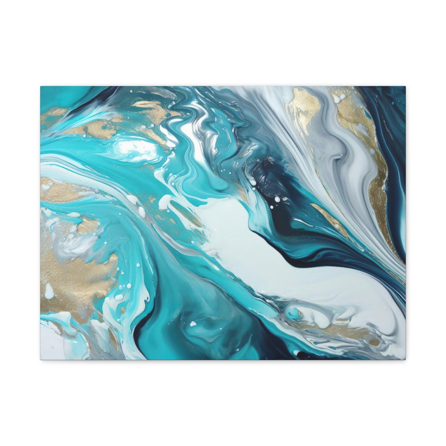 Beautiful Turquoise and Gold Abstract Acrylic Canvas Art