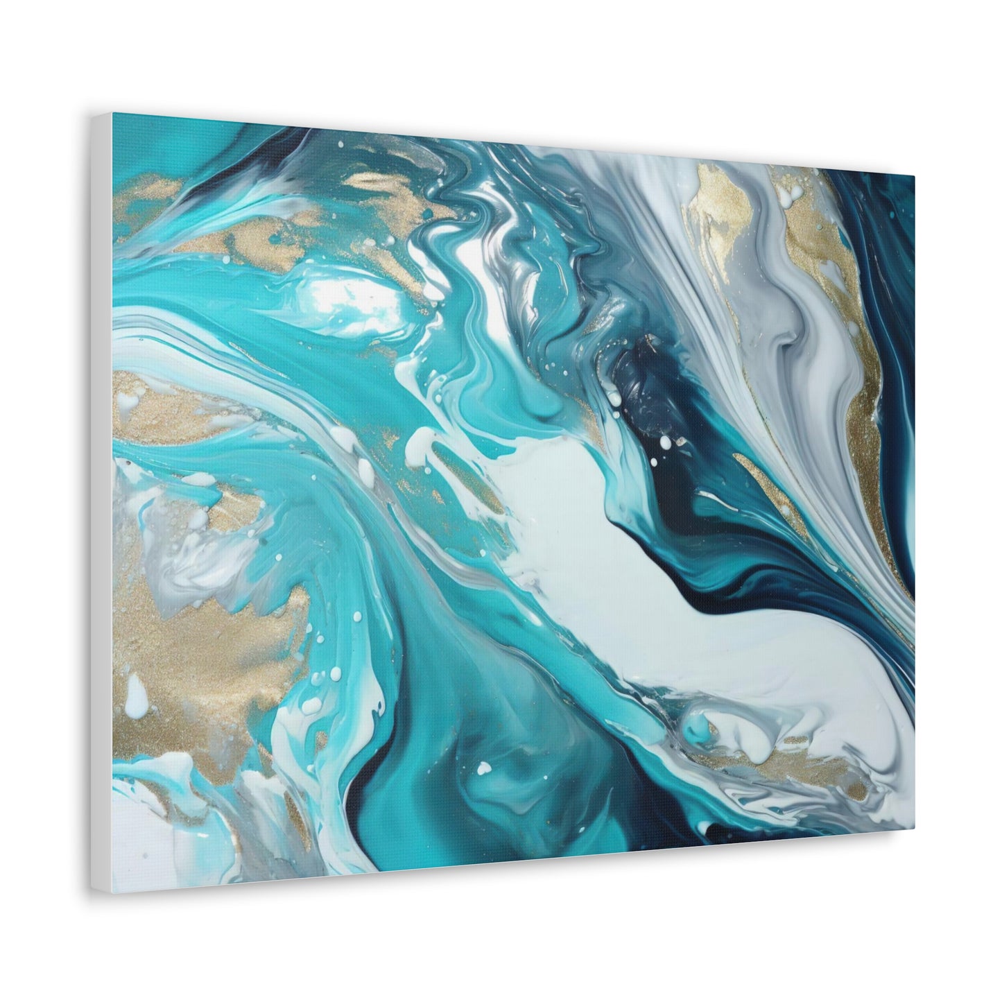 Beautiful Turquoise and Gold Abstract Acrylic Canvas Art