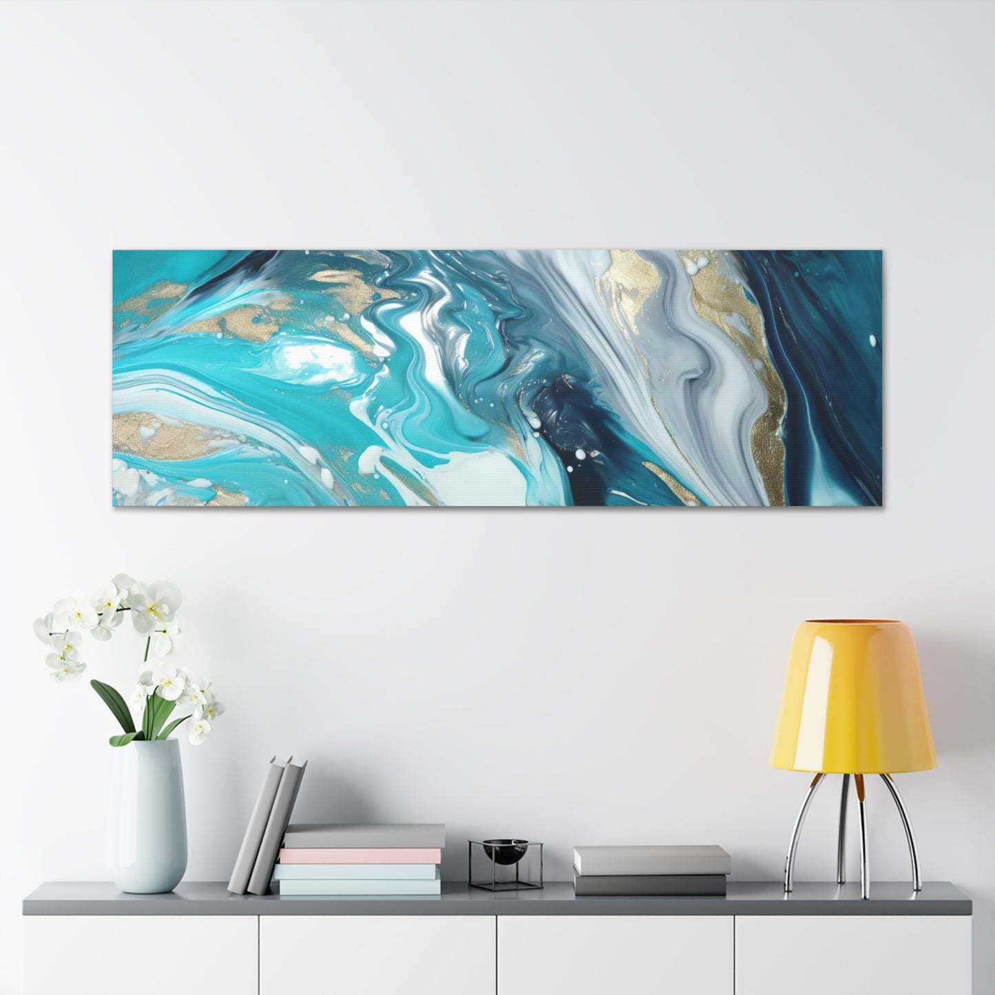 Beautiful Turquoise and Gold Abstract Acrylic Canvas Art