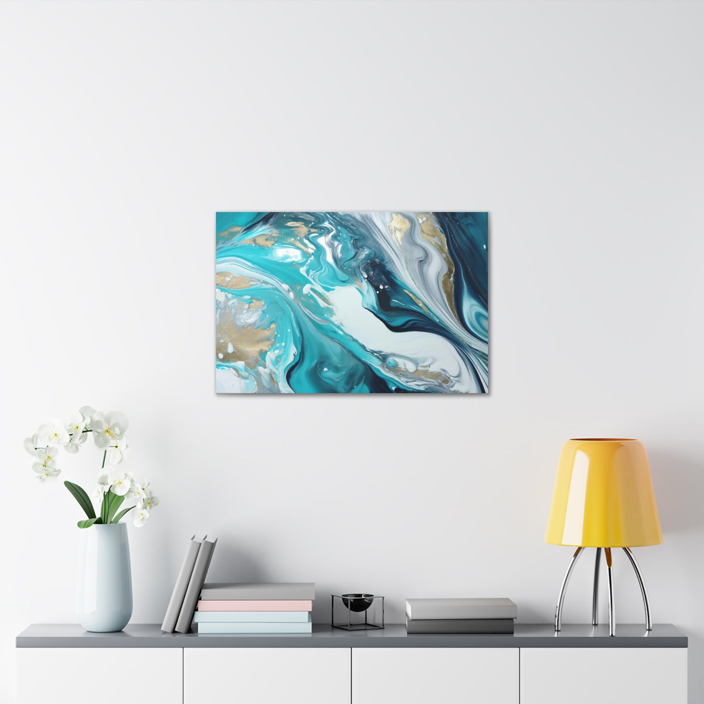 Beautiful Turquoise and Gold Abstract Acrylic Canvas Art