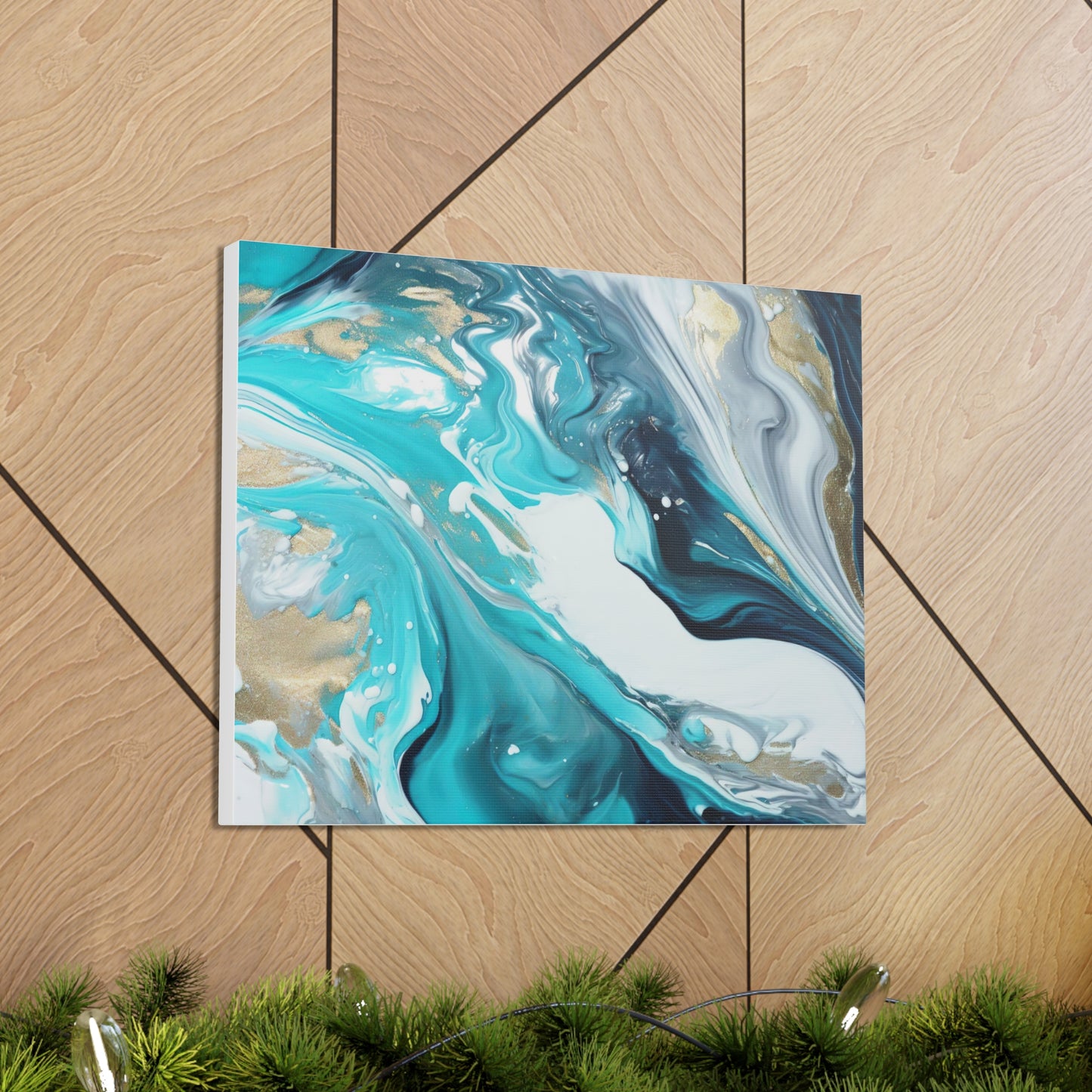 Beautiful Turquoise and Gold Abstract Acrylic Canvas Art