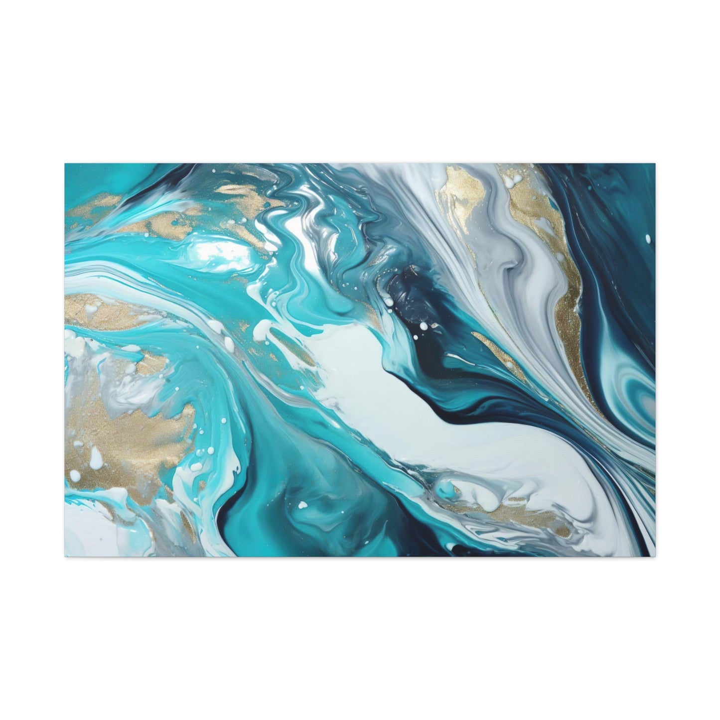 Beautiful Turquoise and Gold Abstract Acrylic Canvas Art