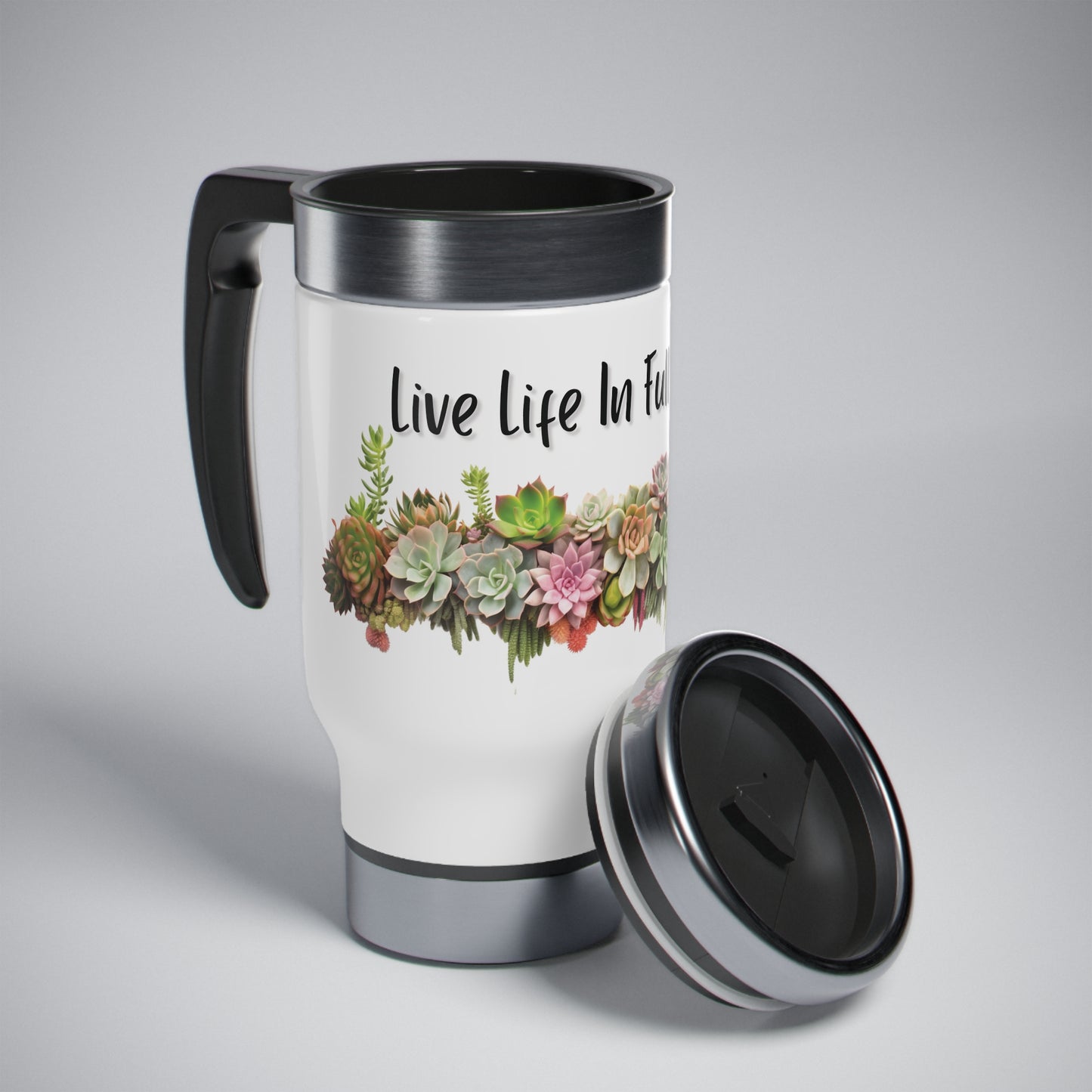 Beautiful Succulent Bouquet Steel Travel Mug with Handle, 14oz