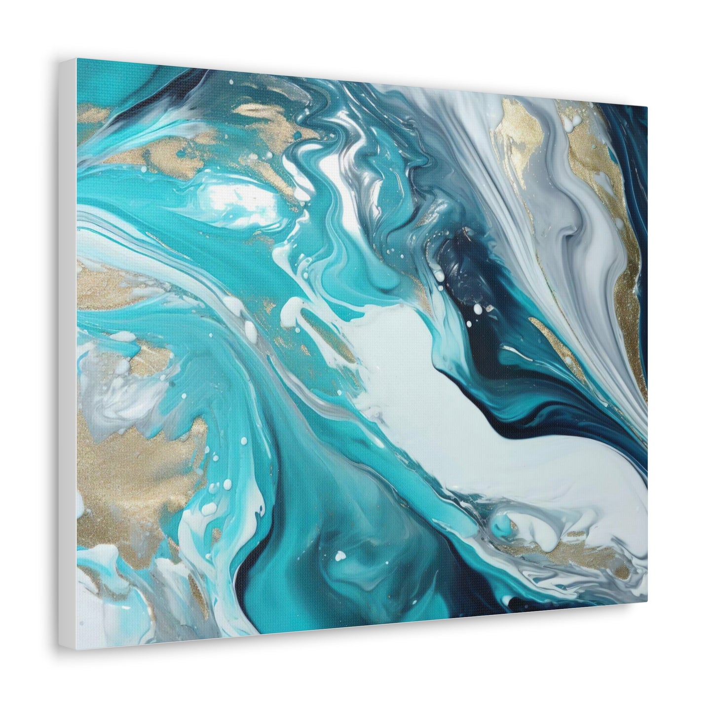 Beautiful Turquoise and Gold Abstract Acrylic Canvas Art