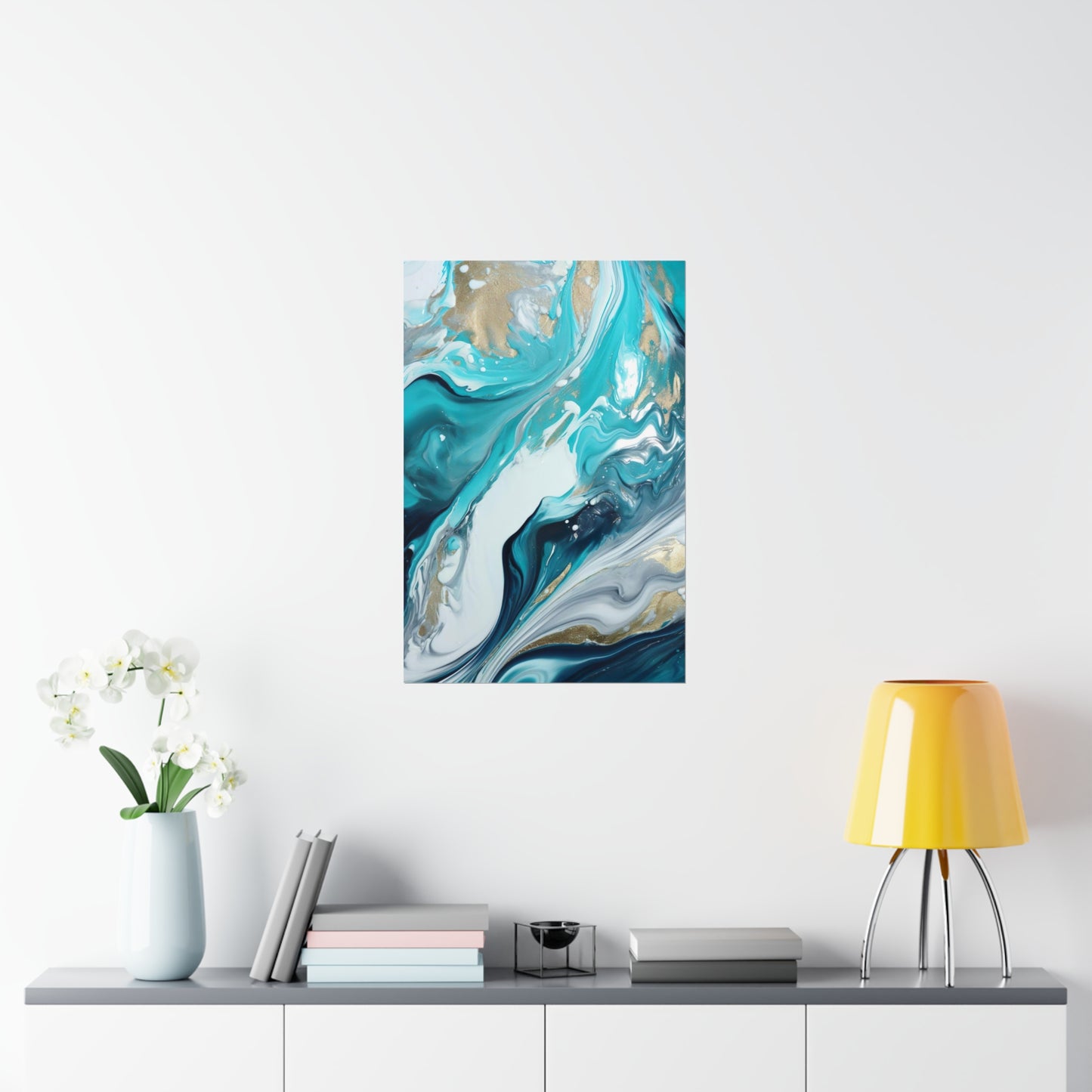 Waves Turquoise Modern Abstract Wall Art Poster