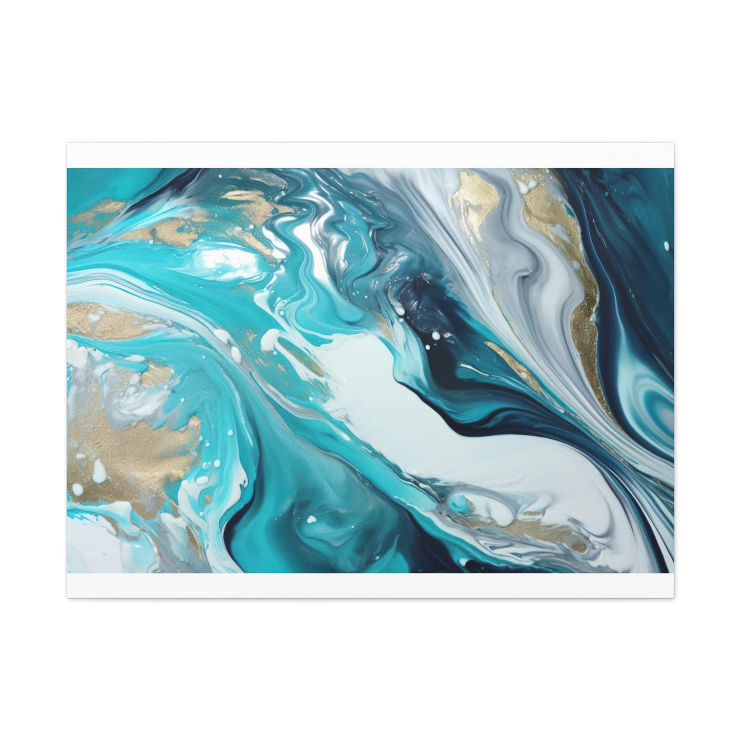 Beautiful Turquoise and Gold Abstract Acrylic Canvas Art