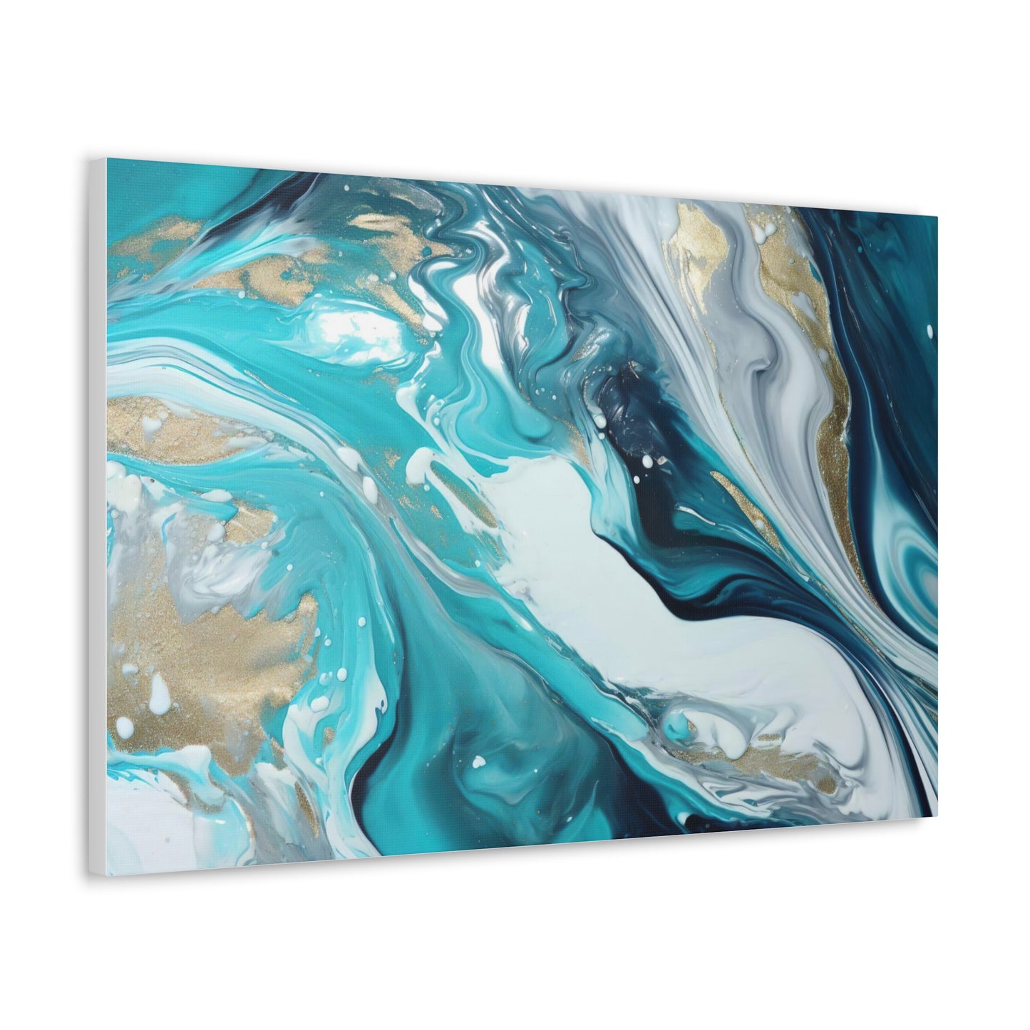 Beautiful Turquoise and Gold Abstract Acrylic Canvas Art