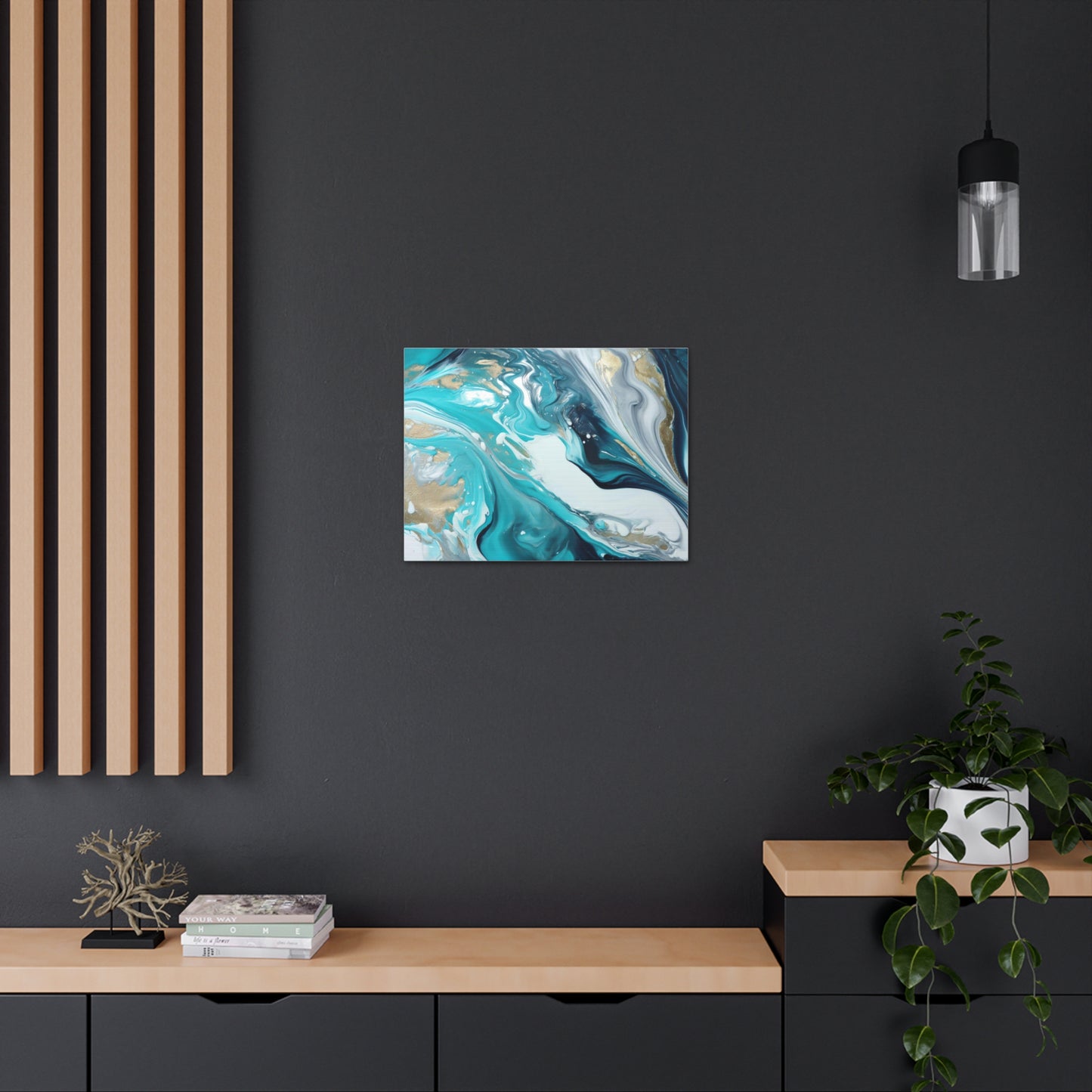 Beautiful Turquoise and Gold Abstract Acrylic Canvas Art