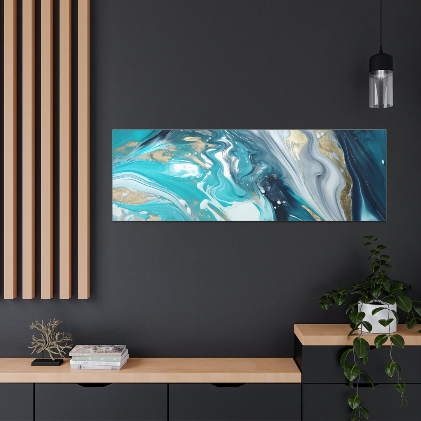 Beautiful Turquoise and Gold Abstract Acrylic Canvas Art