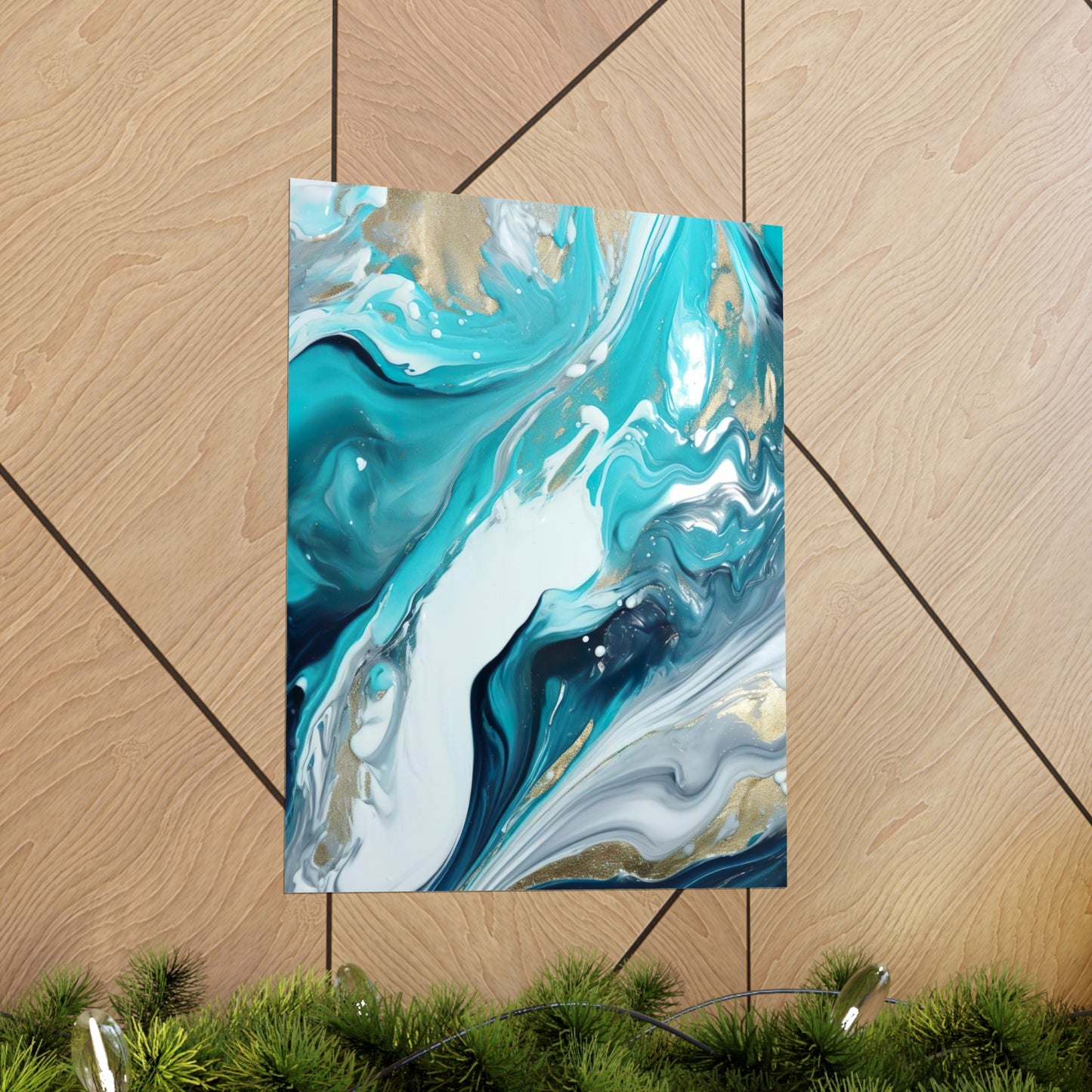 Waves Turquoise Modern Abstract Wall Art Poster