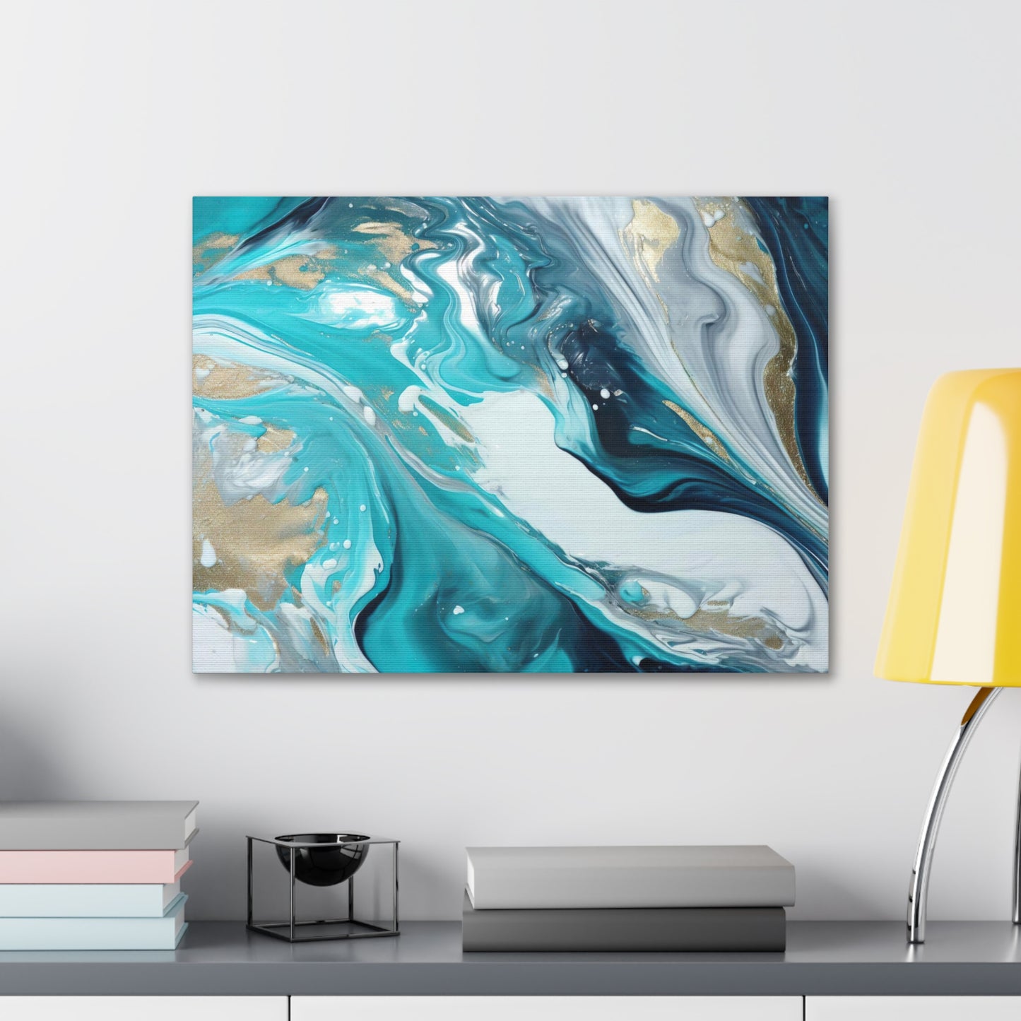 Beautiful Turquoise and Gold Abstract Acrylic Canvas Art