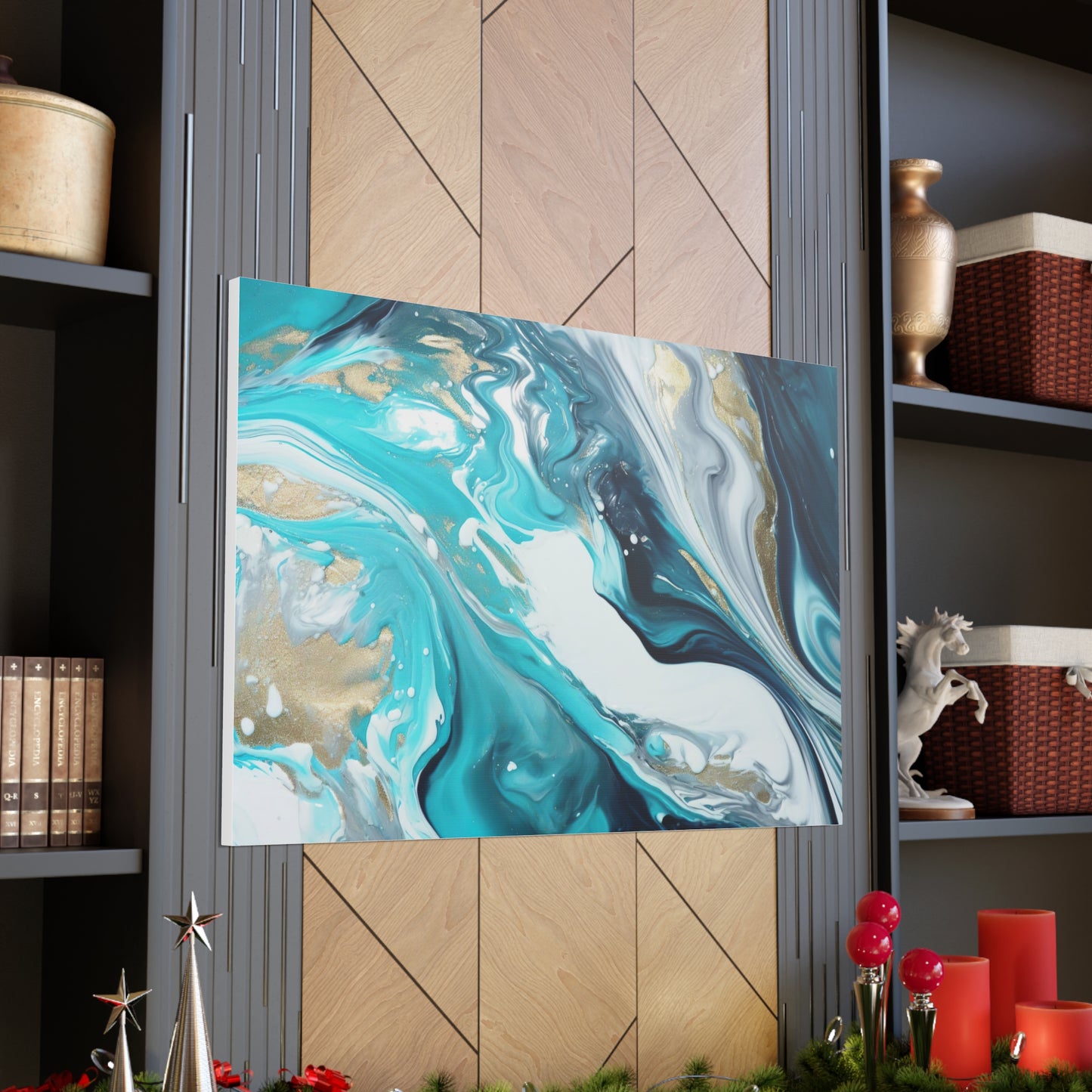 Beautiful Turquoise and Gold Abstract Acrylic Canvas Art