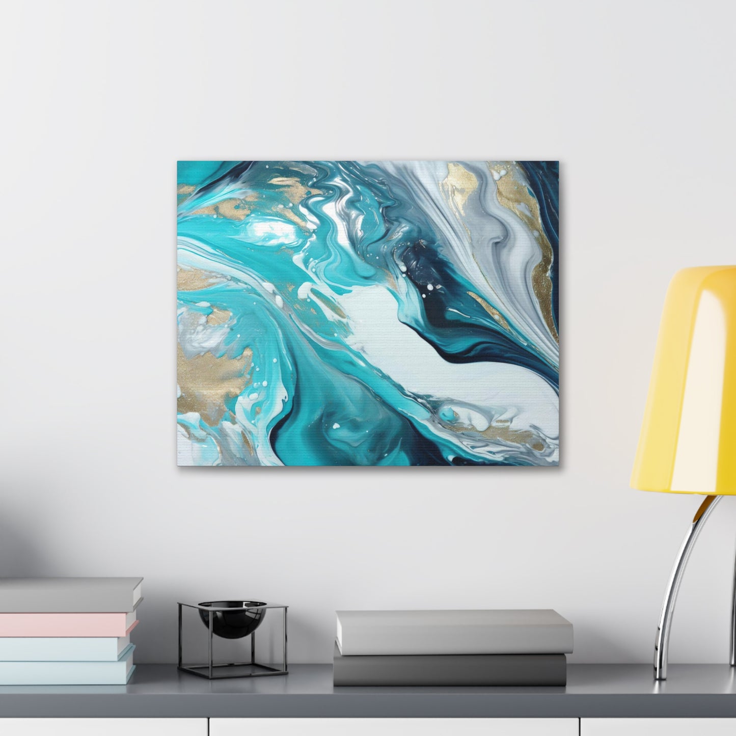 Beautiful Turquoise and Gold Abstract Acrylic Canvas Art