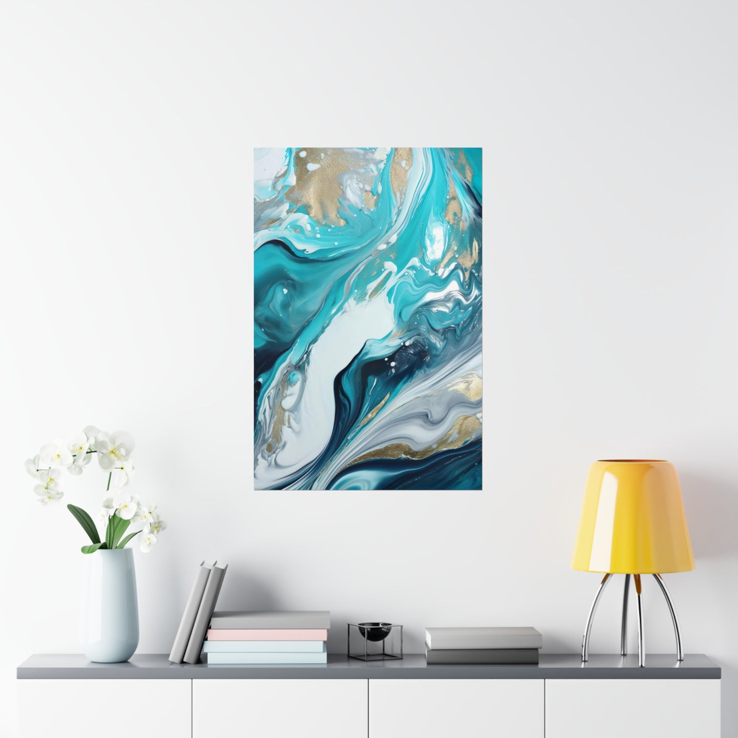 Waves Turquoise Modern Abstract Wall Art Poster