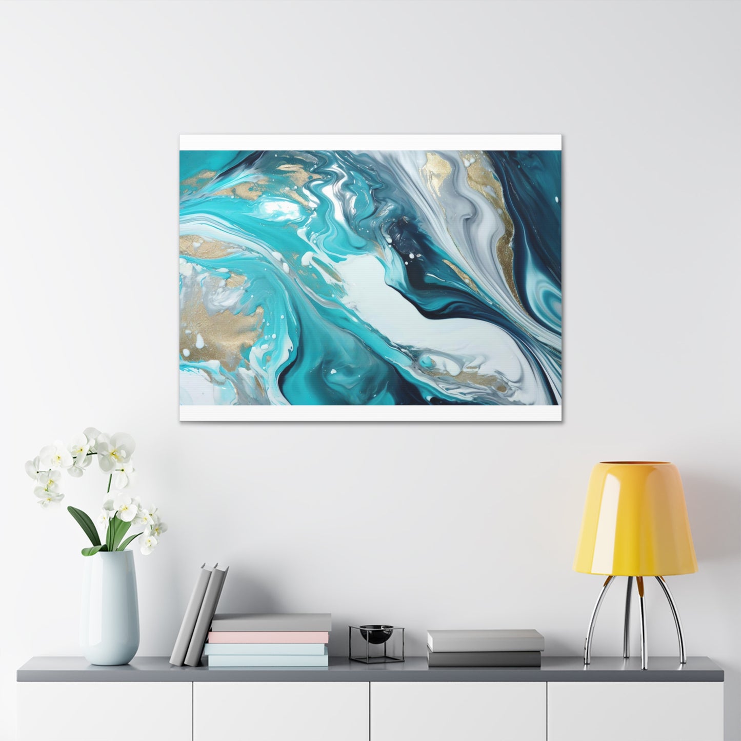 Beautiful Turquoise and Gold Abstract Acrylic Canvas Art