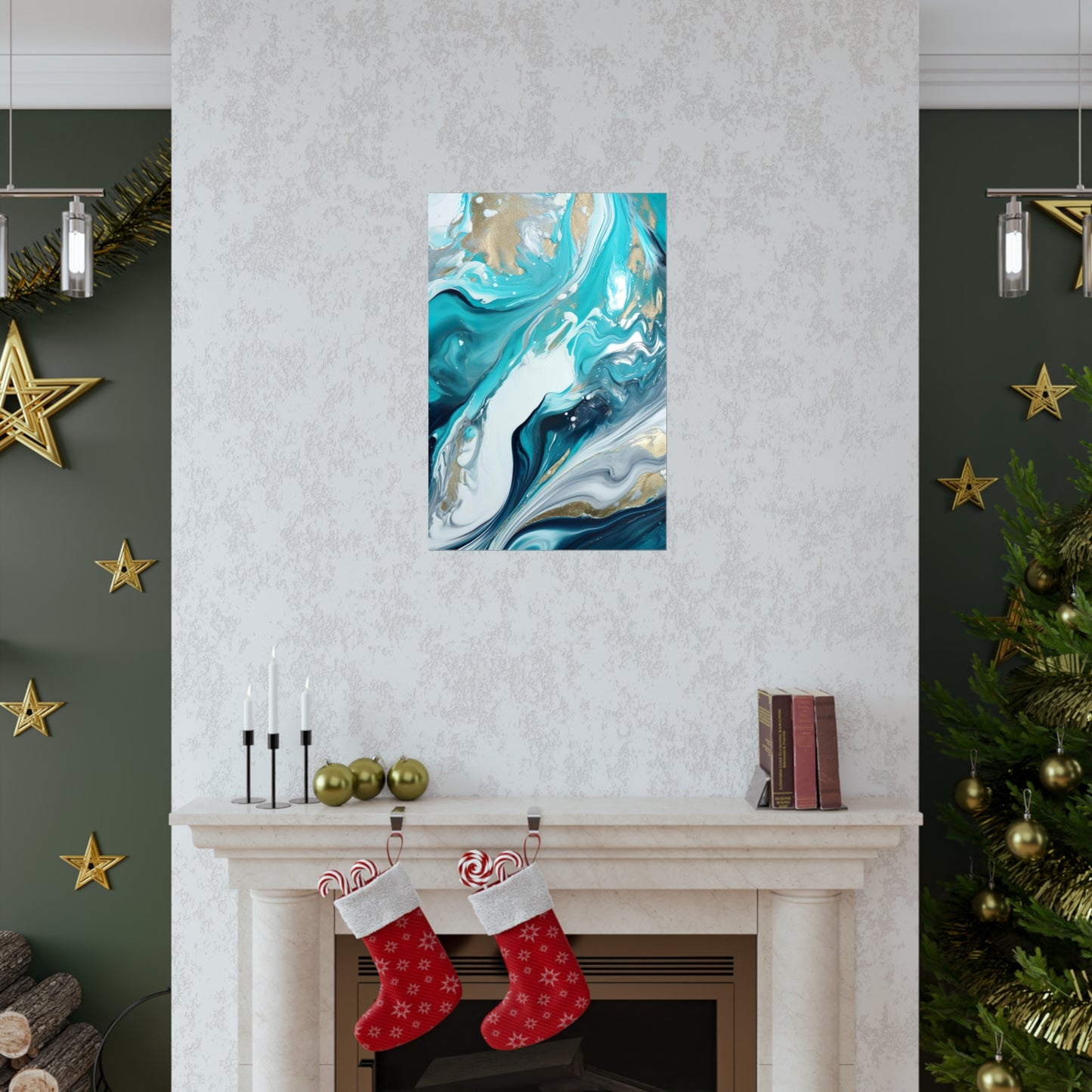 Waves Turquoise Modern Abstract Wall Art Poster