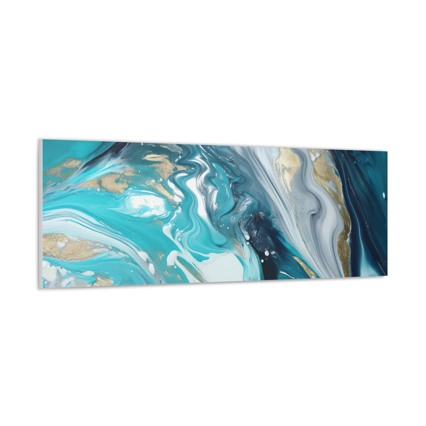 Beautiful Turquoise and Gold Abstract Acrylic Canvas Art