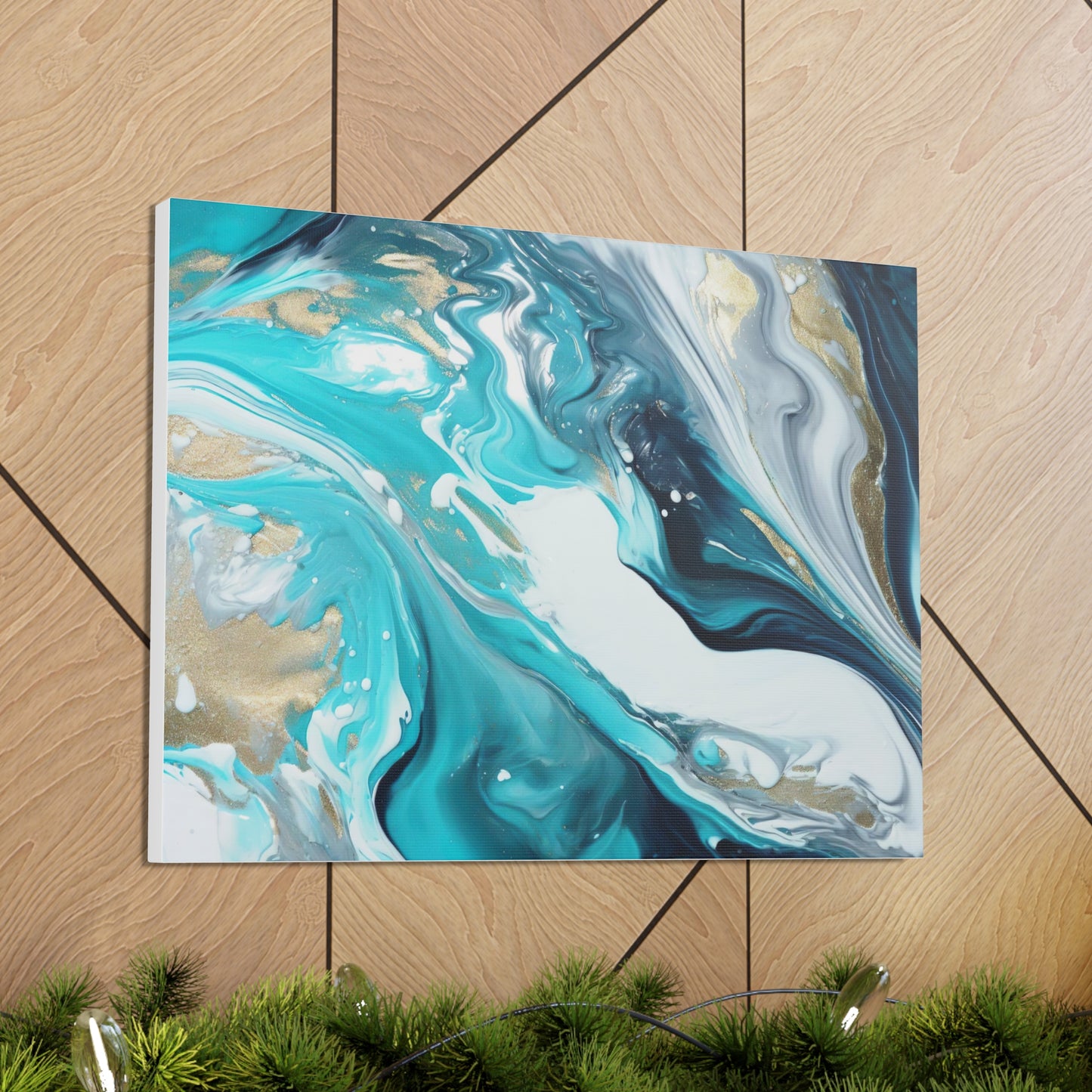 Beautiful Turquoise and Gold Abstract Acrylic Canvas Art