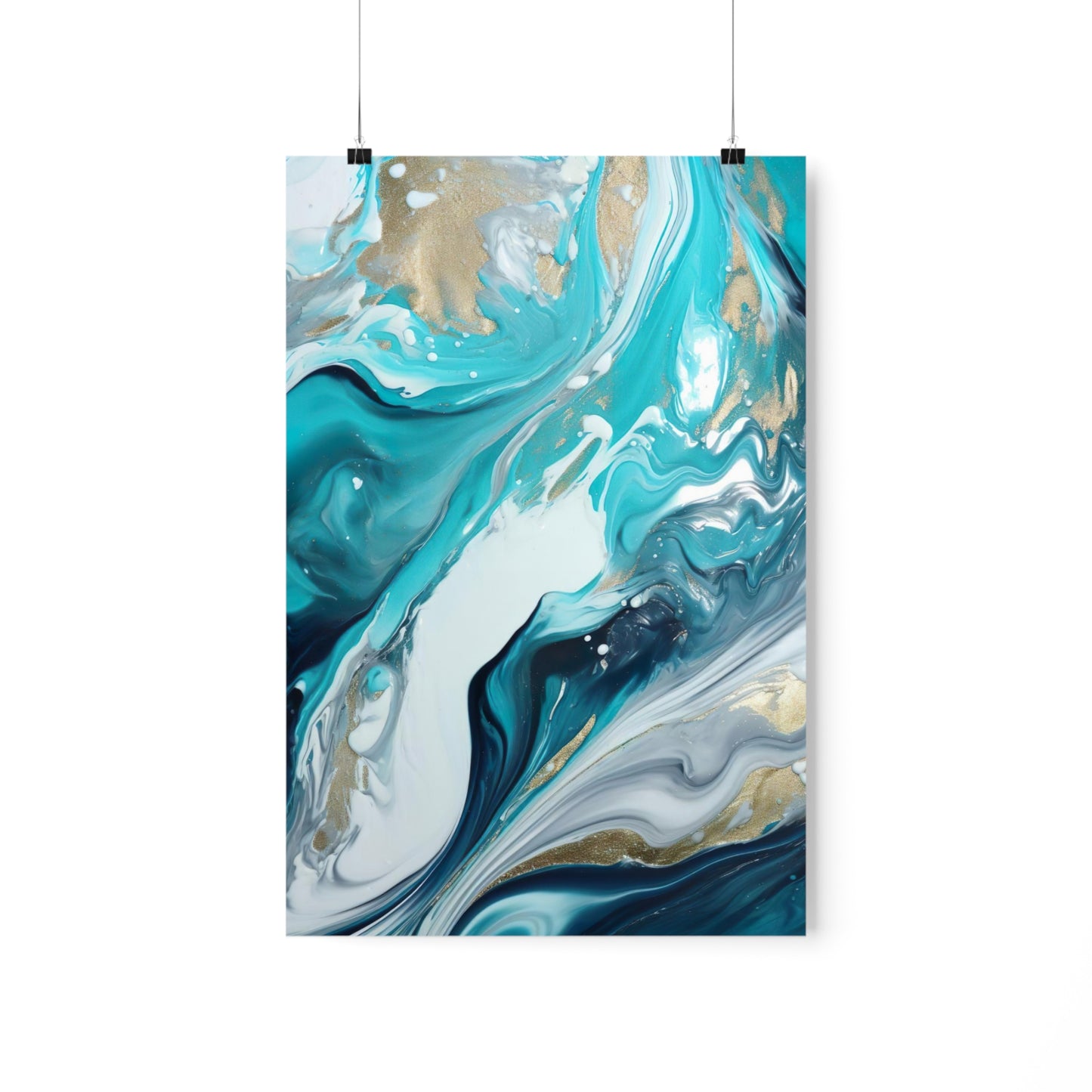 Waves Turquoise Modern Abstract Wall Art Poster