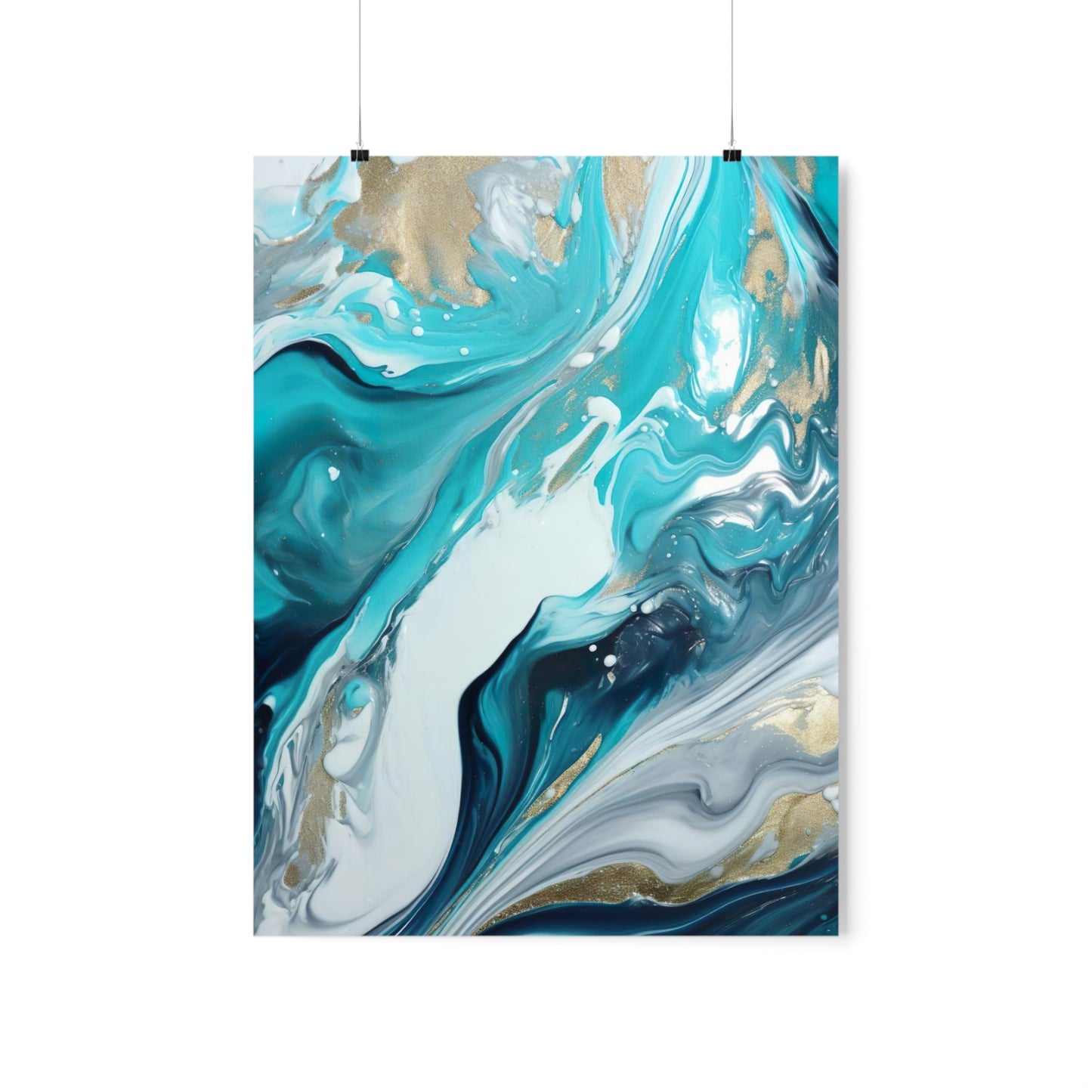 Waves Turquoise Modern Abstract Wall Art Poster