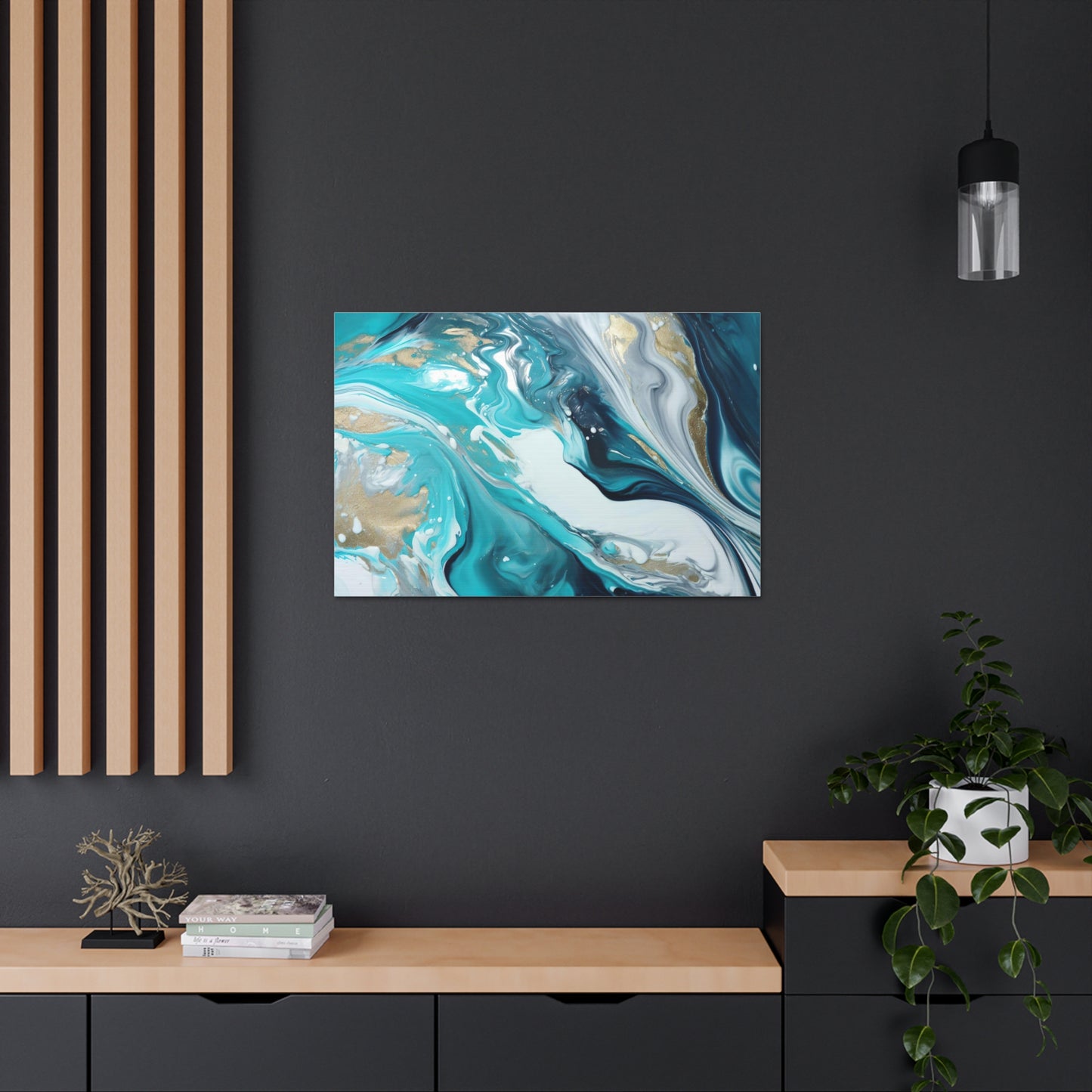 Beautiful Turquoise and Gold Abstract Acrylic Canvas Art