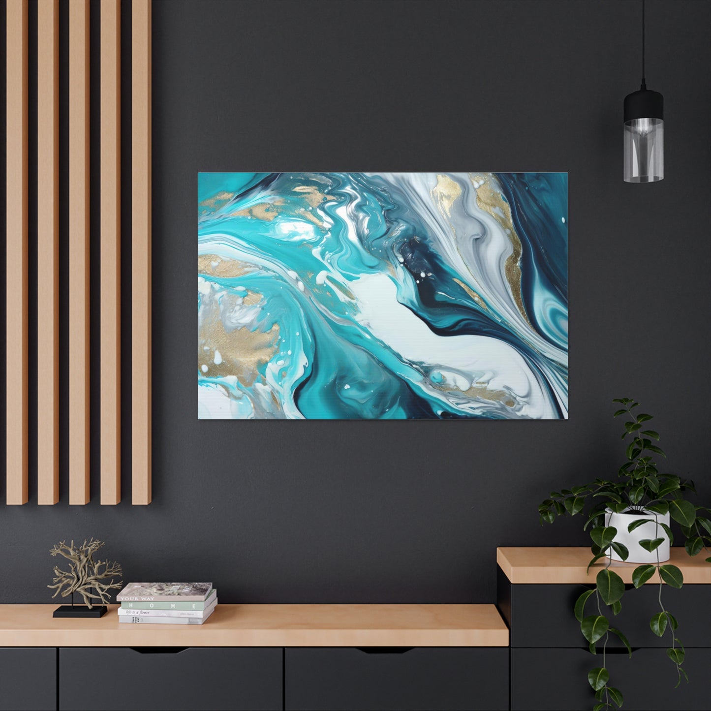 Beautiful Turquoise and Gold Abstract Acrylic Canvas Art